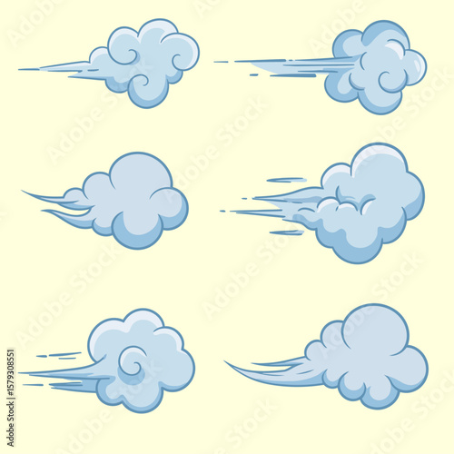Cartoon vector swirl effects with wind motion, spiral air flows, and dynamic visual energy lines. Great for animation, games, and comic projects.