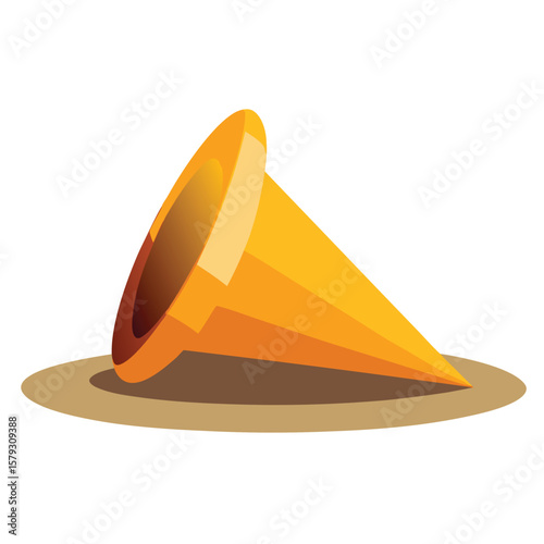 A flattened cone lying on the ground, as if run over, symbolizing damage or a road incident.