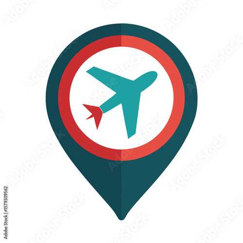 A flight symbol inside a location pin icon, representing travel destination or airport location.