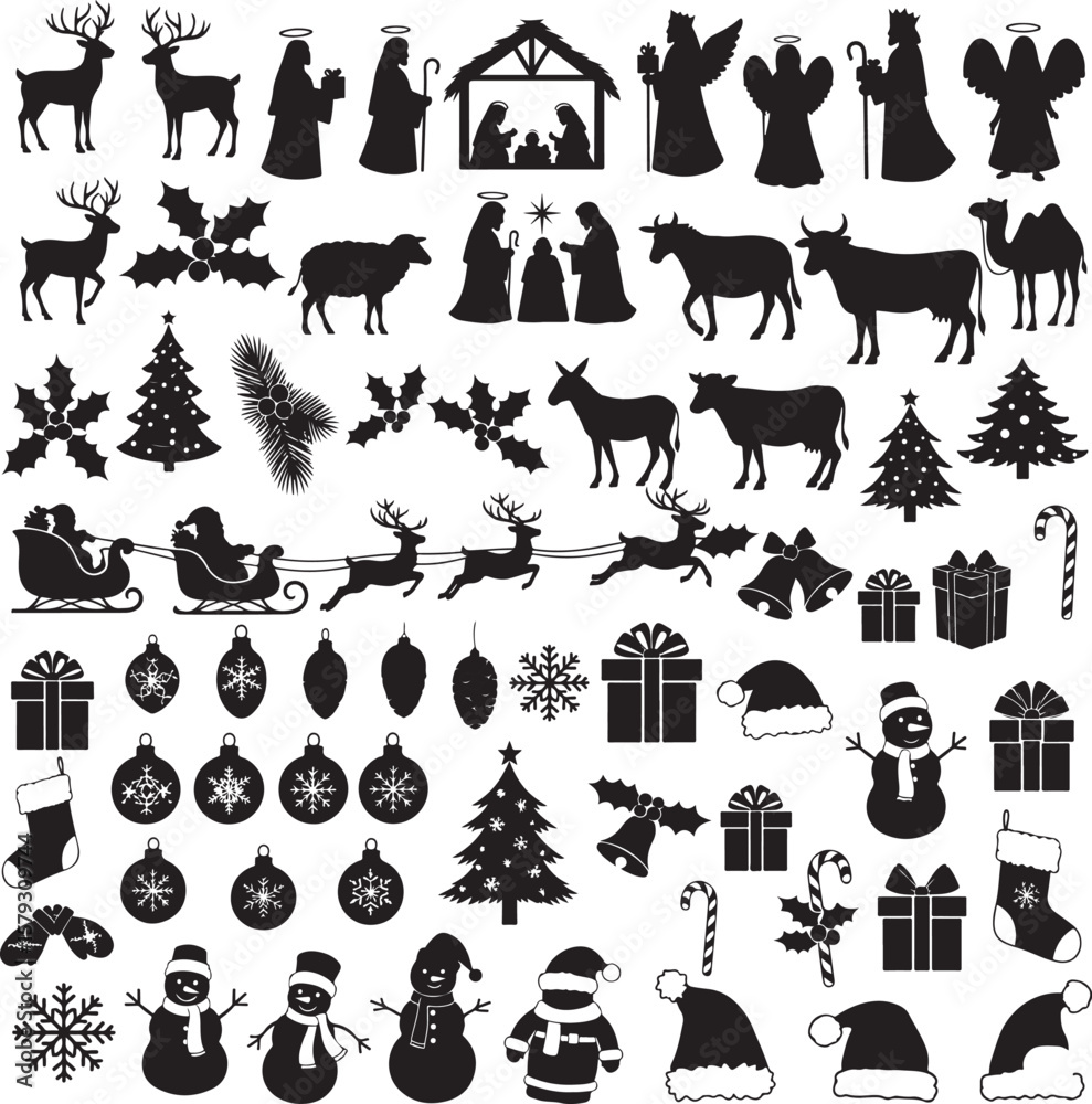 Naklejka premium Christmas and Nativity Scene Silhouette Vector Collection.