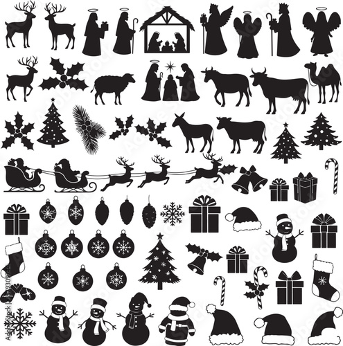 Christmas and Nativity Scene Silhouette Vector Collection.