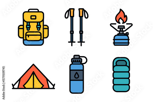 Vector Icons of Essential Outdoor and Camping Gear