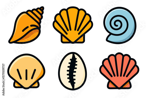 Vector Illustration of Colorful Seashell Icons