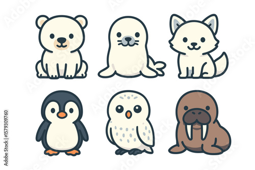 Vector Illustration of Cute Arctic Animal Icons