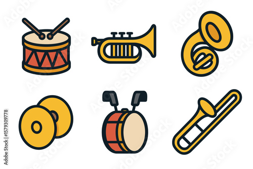 Vector Icons of Marching Band Instruments and Percussion