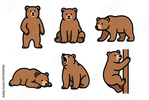 Vector Icons of Cute Cartoon Bears in Various Poses