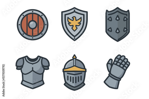 Vector Icons of Medieval Armor and Shields