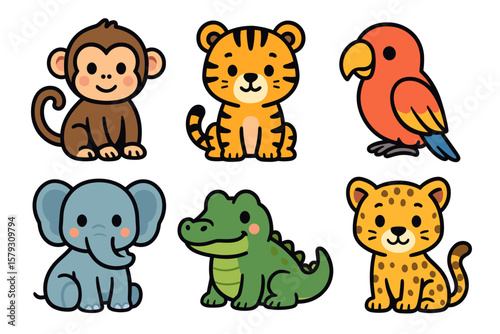 Vector Illustration of Cute Jungle Animal Icons