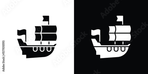 Bild auf Leinwand Caravel icon collection - vector outline and silhouette