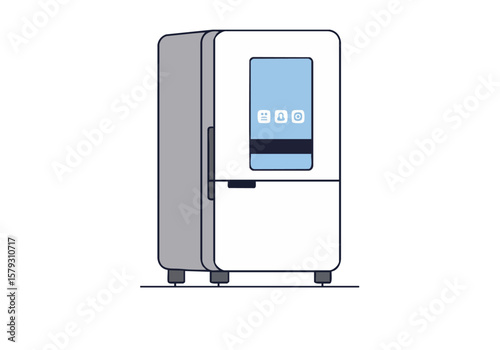 A stylized illustration of a modern refrigerator with a backup display showing a tablet. Clean, graphic design, suitable for tech and home concepts.