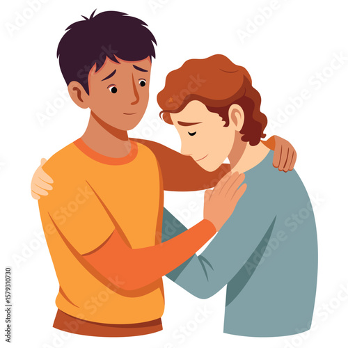 A friend comforting another by placing a hand on their shoulder, showing empathy and support.
