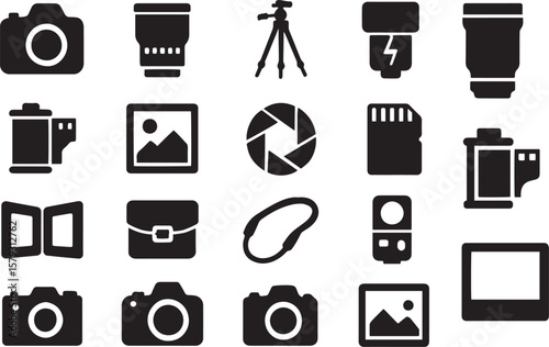 Camera equipment icons lens tripod