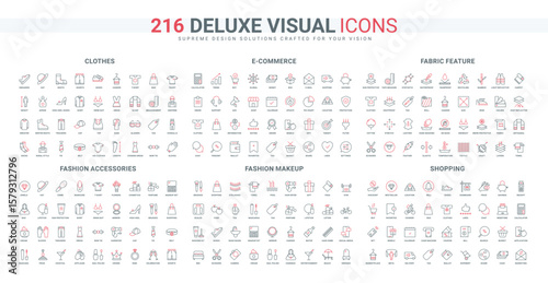 Makeup and hygiene kit, fashion accessory and clothes for shopping, ecommerce orders basket line icon set. Shop app settings, fabric feature thin black and red outline symbols vector illustration