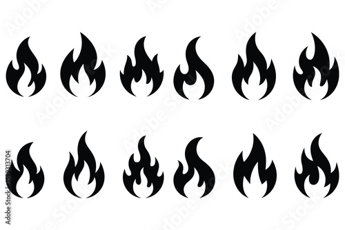 Black fire flames icons symbol heat
