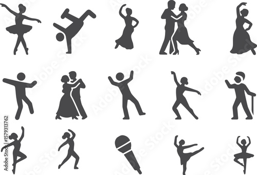 Dancers performing various styles ballet ballroom