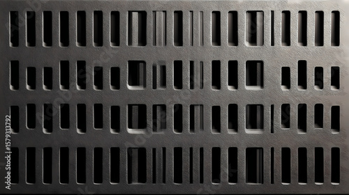 Solid panel featuring evenly spaced rectangular cutouts
