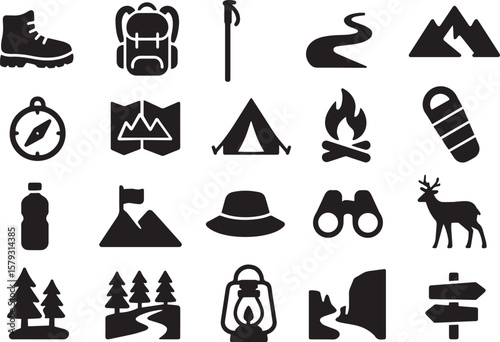 Hiking equipment nature scenes boot backpack