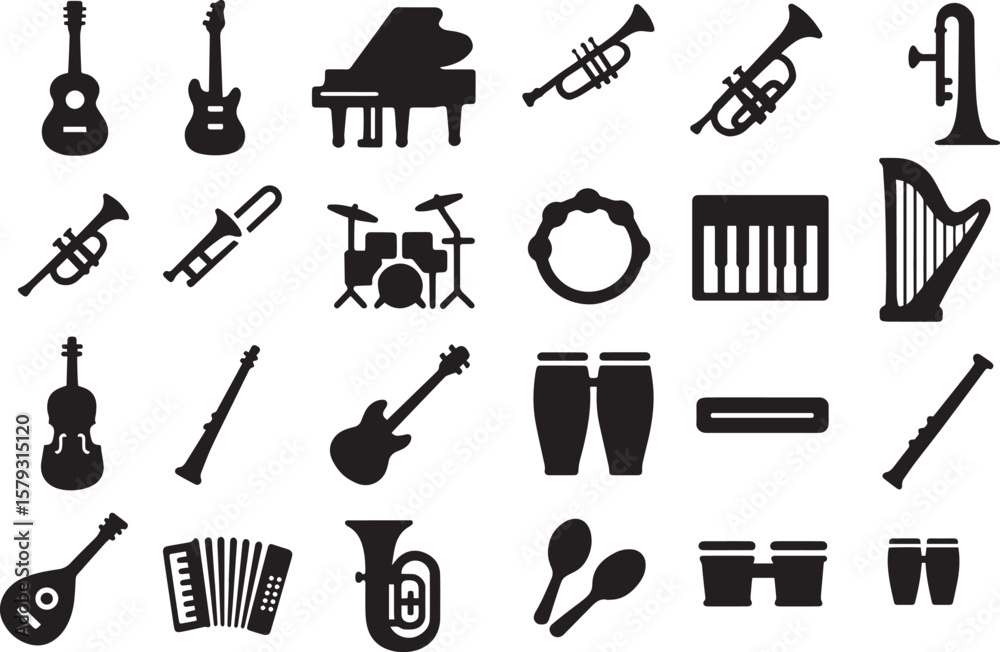 Obraz premium Musical instruments collection guitar piano