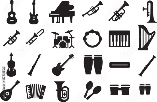 Musical instruments collection guitar piano