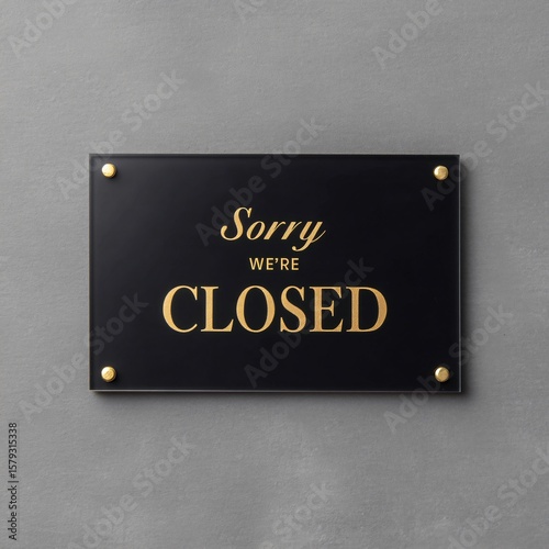 Luxury black acrylic plaque with gold foil sorry we're closed for business signage modern office minimalist design