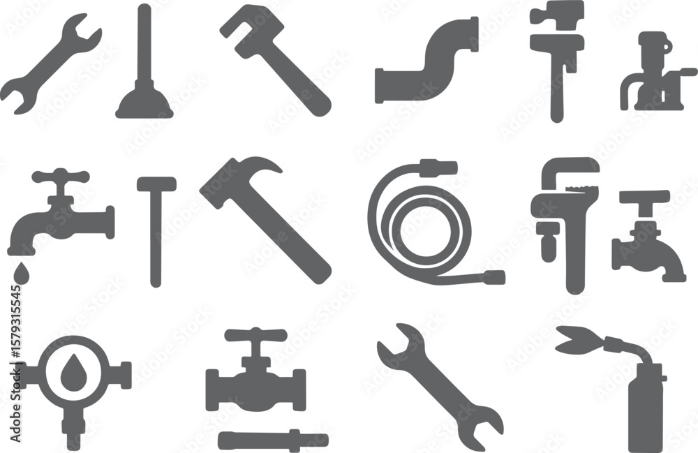 Obraz premium Plumbing tools and fixtures wrench plunger