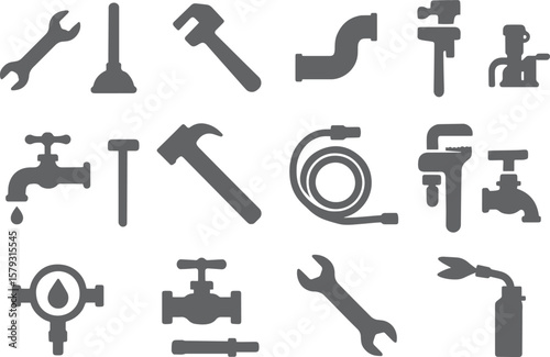 Plumbing tools and fixtures wrench plunger