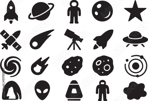 Space exploration icons rocket planet