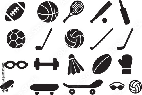 Sports equipment collection football basketball