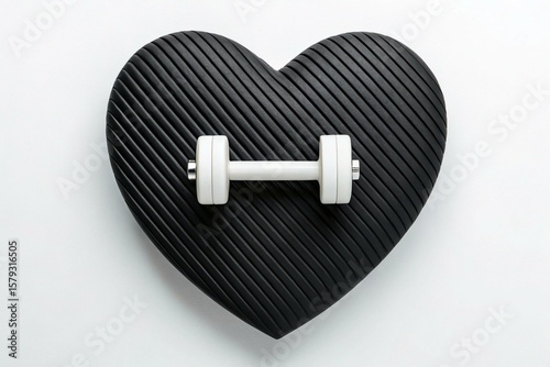 White dumbbell on black textured heart shape weight