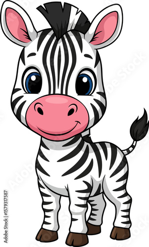 Adorable Baby Zebra Cartoon Illustration  Stripes, Cute Animal, Wildlife, African Savanna, Wild Equine