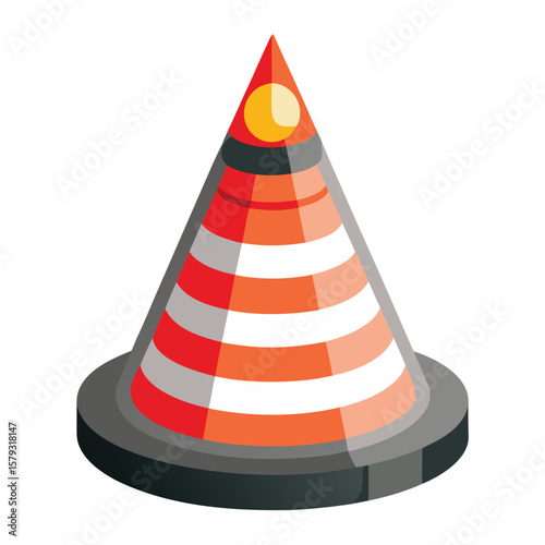 A reflective cone used at night with flashing LED lights, ensuring visibility and safety in darkness.