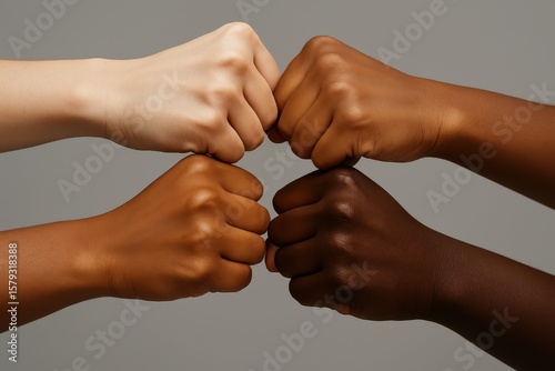 Diverse Women's Fists United in a Symbol of Racial Unity and Strength