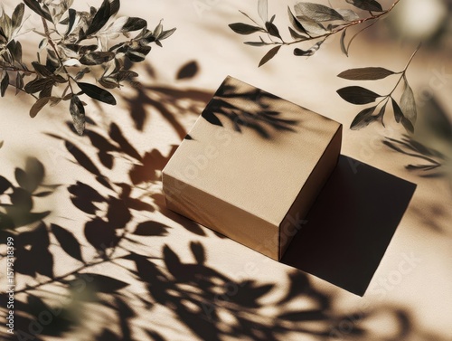 Minimalist Gift Box with Leaf Shadows