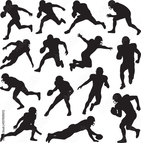 American Football Player Silhouette in Action Pose

Football Helmet and Ball Vector Design

Running Quarterback Silhouette for Sports Design

Black American Football Silhouette Illustration

Team Spor