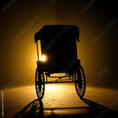 A silhouetted cart dramatically backlit, creating a cinematic composition with film-like lighting and a strong light source behind the subject.