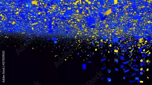 Blue and gold confetti streams in from the sides towards the center - separate alpha channel - 4K - 3D rendering

