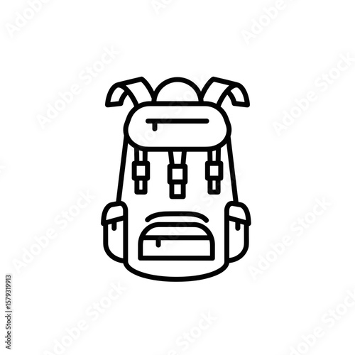 Backpack for hiking simple line vector icon