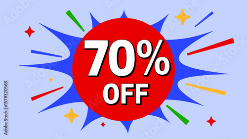 Eye-catching discount offer image with a bright red circle and dynamic starburst design banner