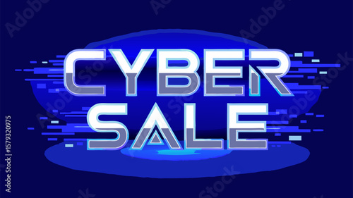 Eye-Catching Cyber Sale Graphic Design on Deep Blue Gradient Background, Modern Digital Promo