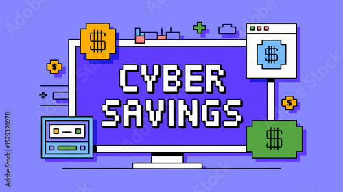 Cyber Savings: Digital Deals and Bargains on Computer Screen Displayed Advertisement Illustration