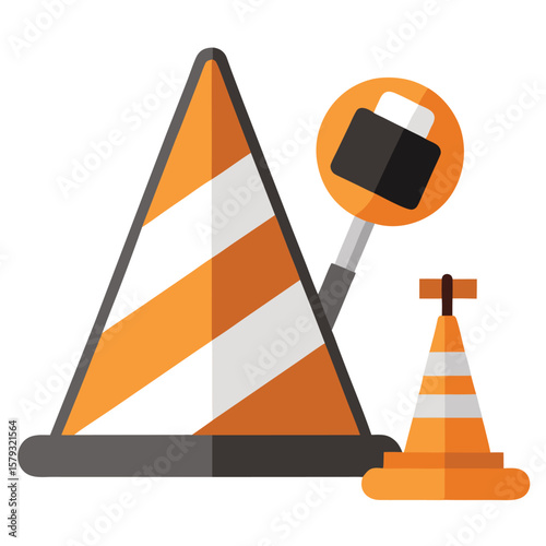A traffic cone icon with a roadwork shovel symbol, clearly indicating a construction or repair zone.