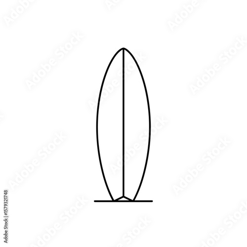 Minimalist surfboard vector icon in a line art style 