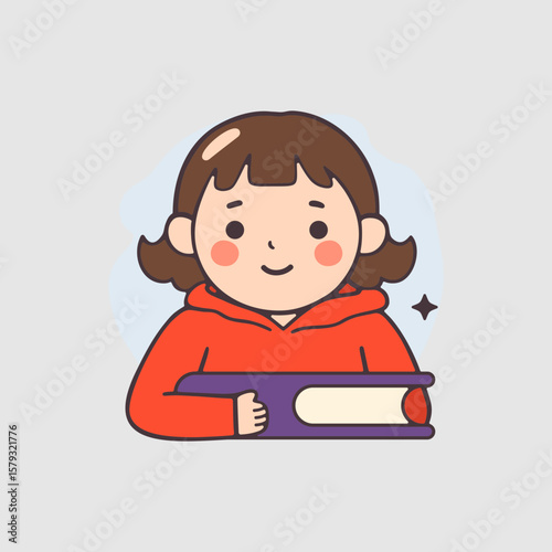 Girl holding a closed book with calm mood