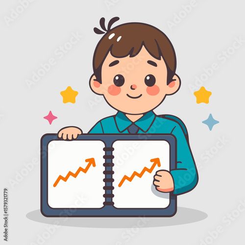 Schoolboy with proud mood showing academic achievements