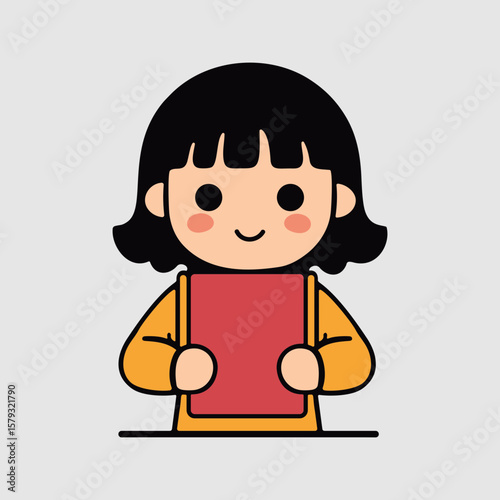 Smiling girl with positive mood holding copybook 