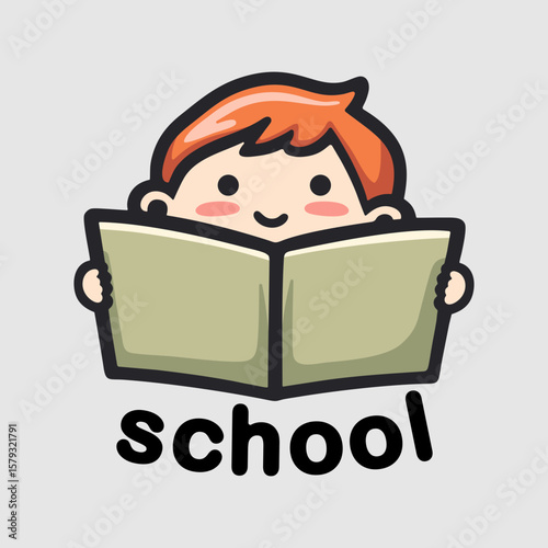 A boy holds an open notebook