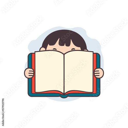 Curious child hiding behind open book with playful mood