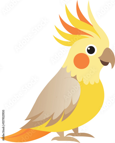 Adorable Yellow Cockatiel Parrot Bird Illustration, Cute Cartoon Character Design for Kids Book, Children's Story,...