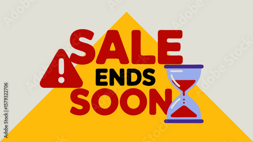 Promotional countdown graphic featuring urgency with timer and warning symbol, sale closing imminent