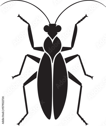 Clean silhouette of a beetle presenting its anatomical insect features in a modern design style.